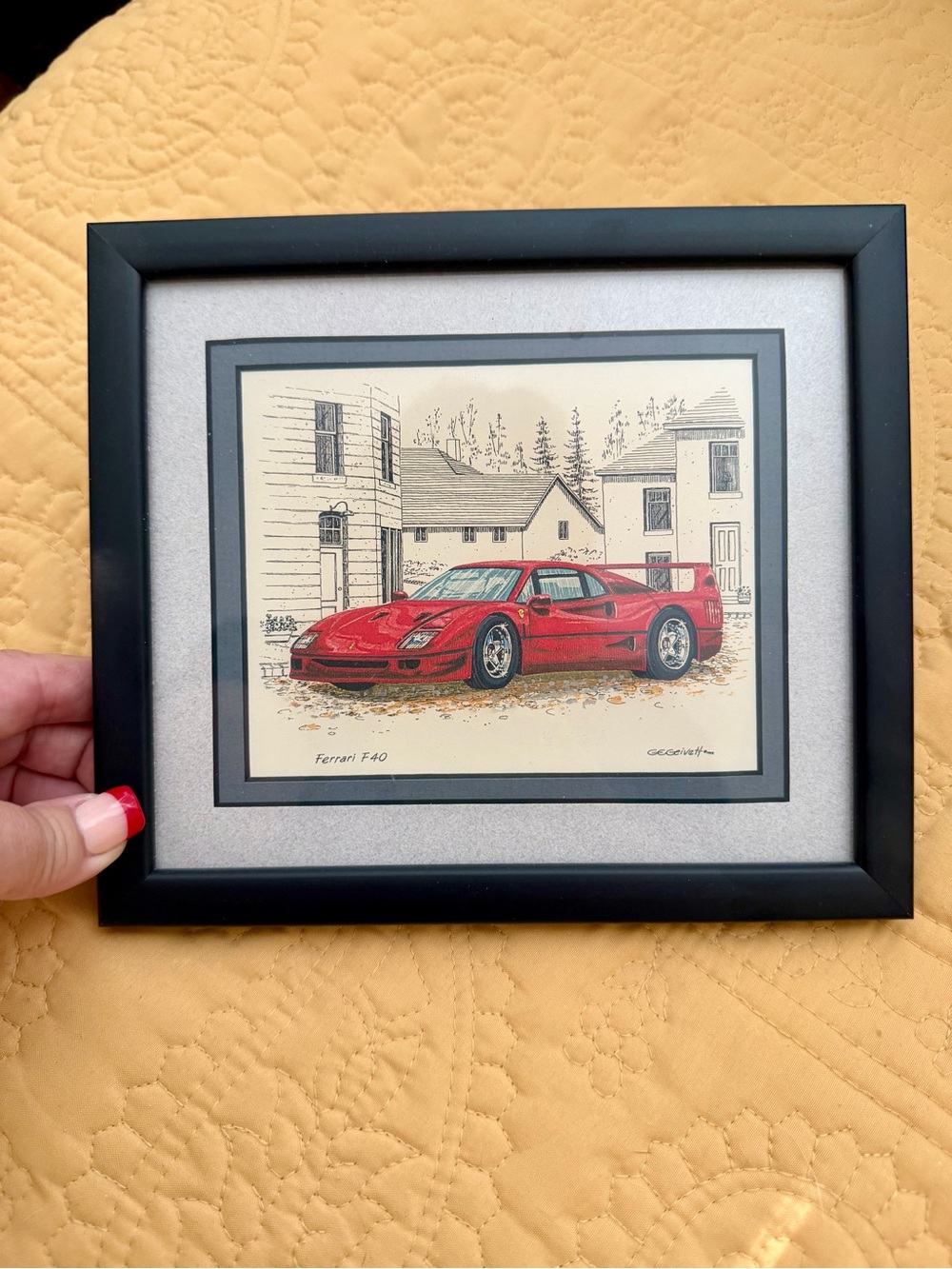 Framed Red Ferrari F40 Art Print by Ge Geivett - 1998
